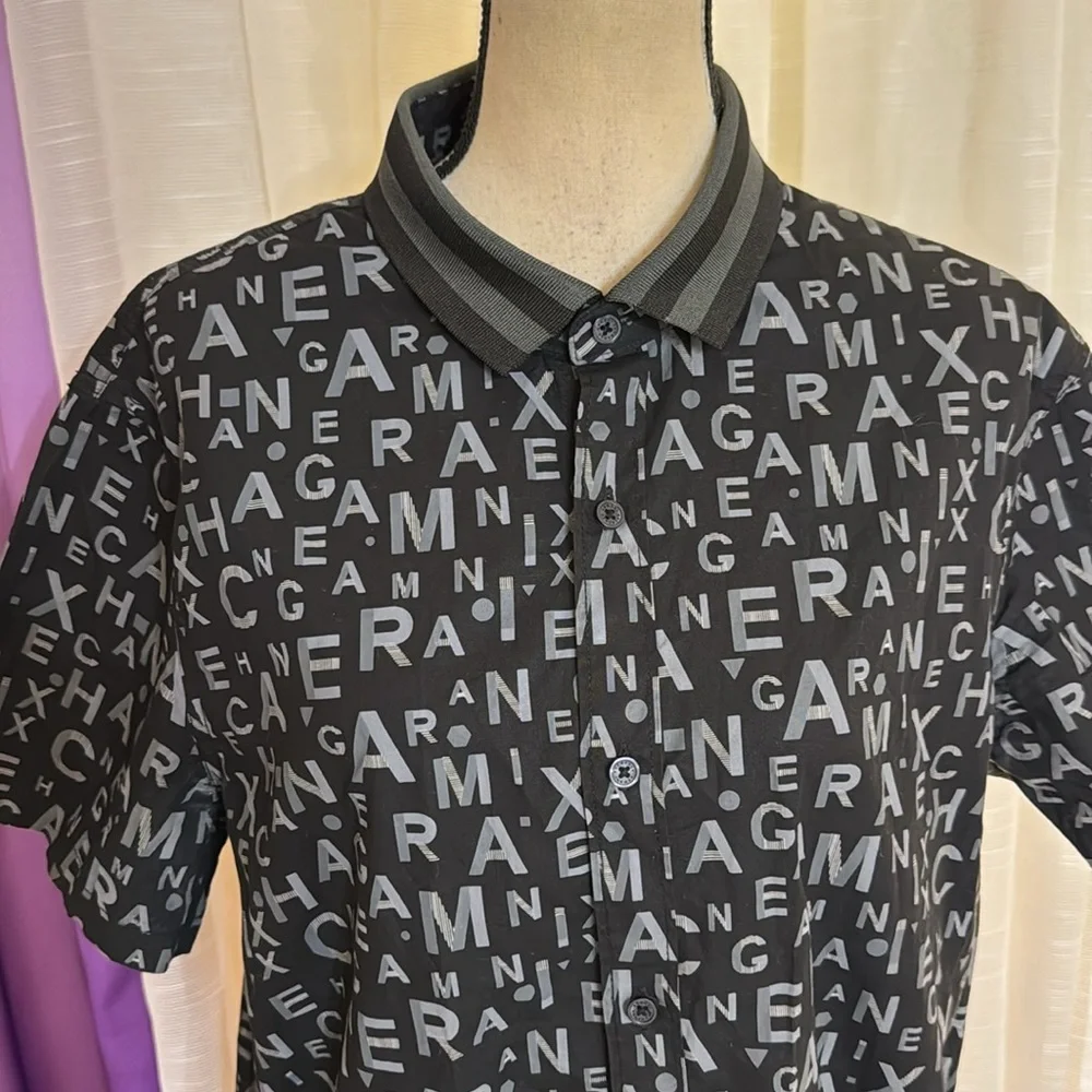 Armani Exchange Black Graphic Men's Shirt, XL - Picture 2 of 8